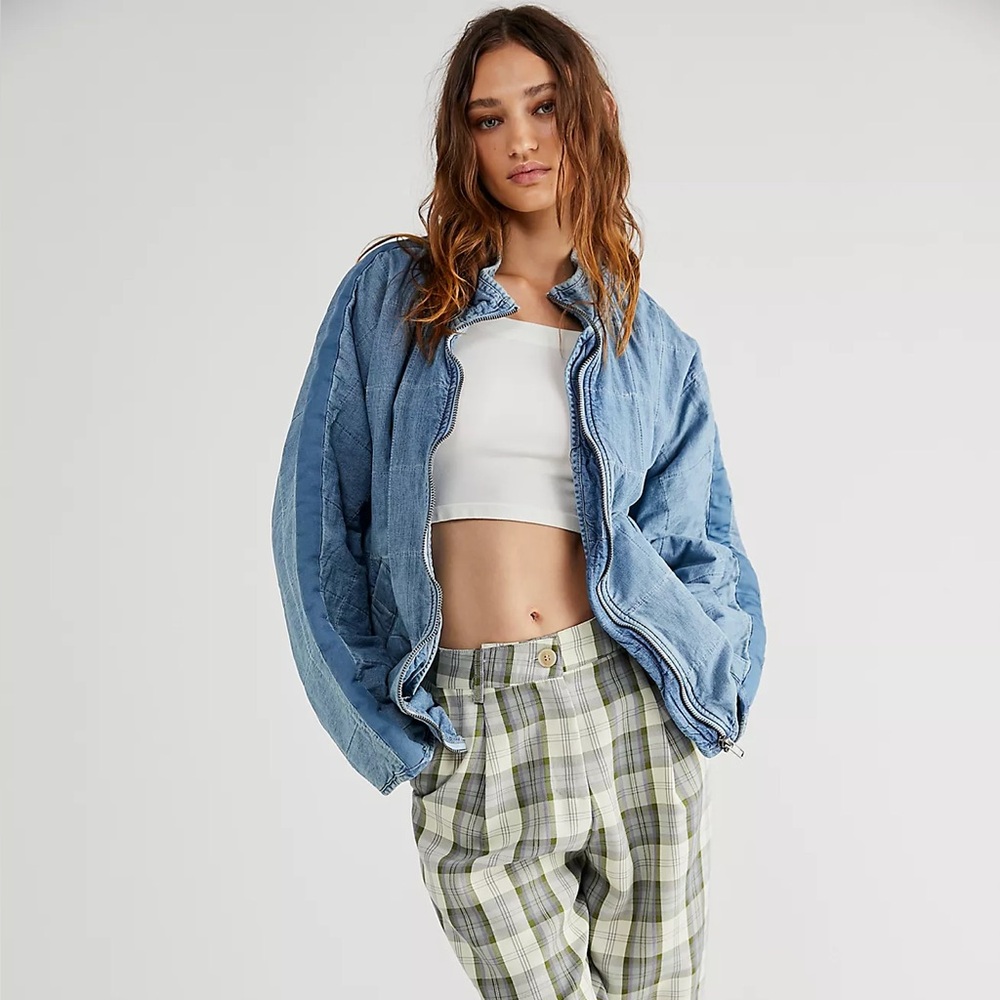 Free People Dolman Quilted Denim Jacket